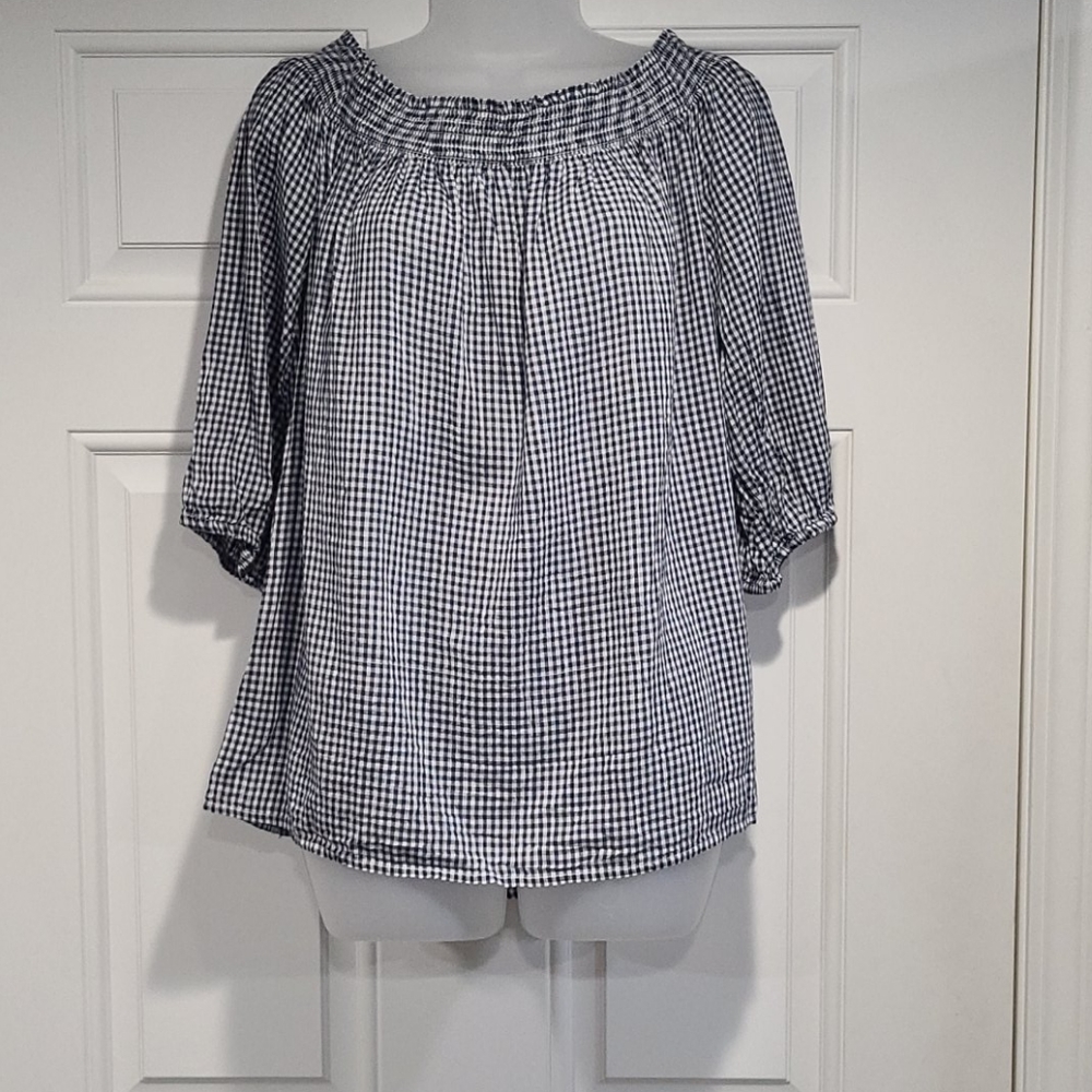 BLOUSE: Off Shoulder Black/White Check Blouse
